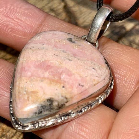 Teardrop Pink Rhodochrosite Pendant 1 7/8” - Picture 8 of 14